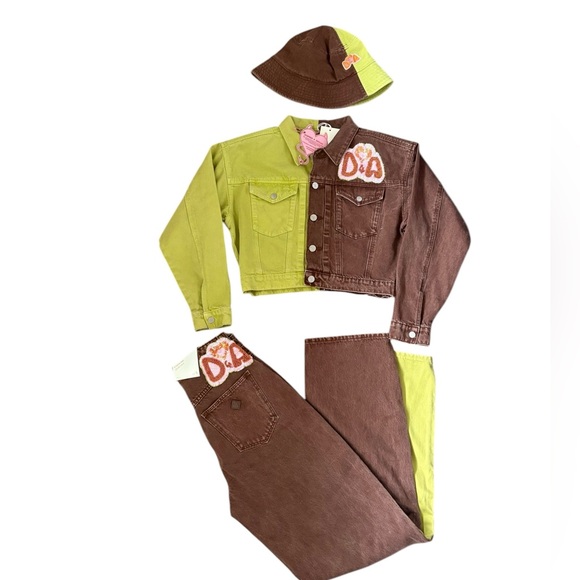 Dypsnea X Abrand Jeans Dypset Beating Hearts Cotton Bucket Hat Citron/Brown - Picture 5 of 11